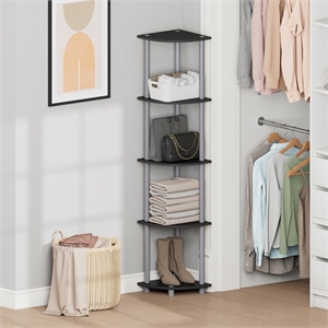Furinno Turn-N-Tube 5-Tier Toolless Corner Shelf Closet Organizers. Black