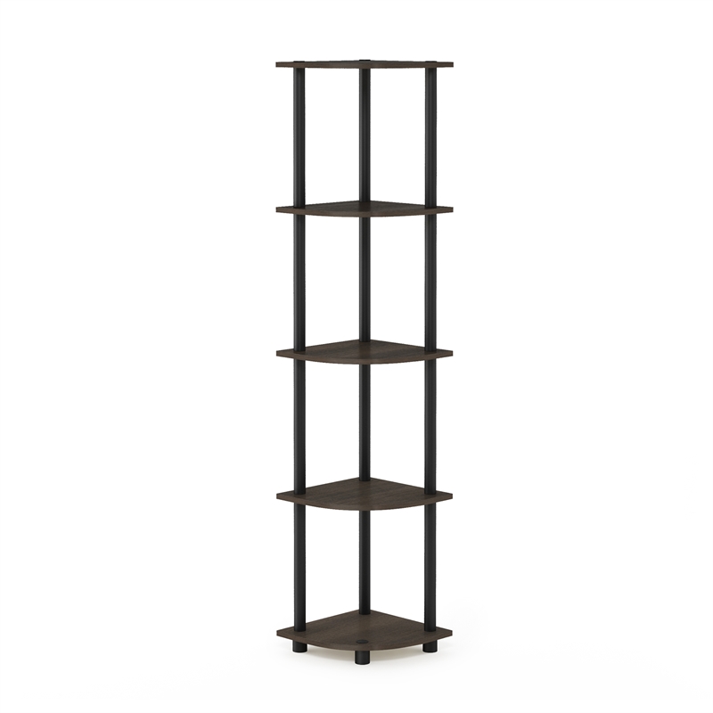 Furinno Turn-N-Tube 5-Tier Corner Shelf Closet Organizers. Dark Brown Grain
