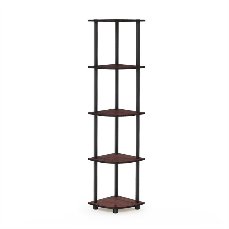Furinno Turn-N-Tube 5-Tier Corner Shelf Closet Organizers. Dark Cherry