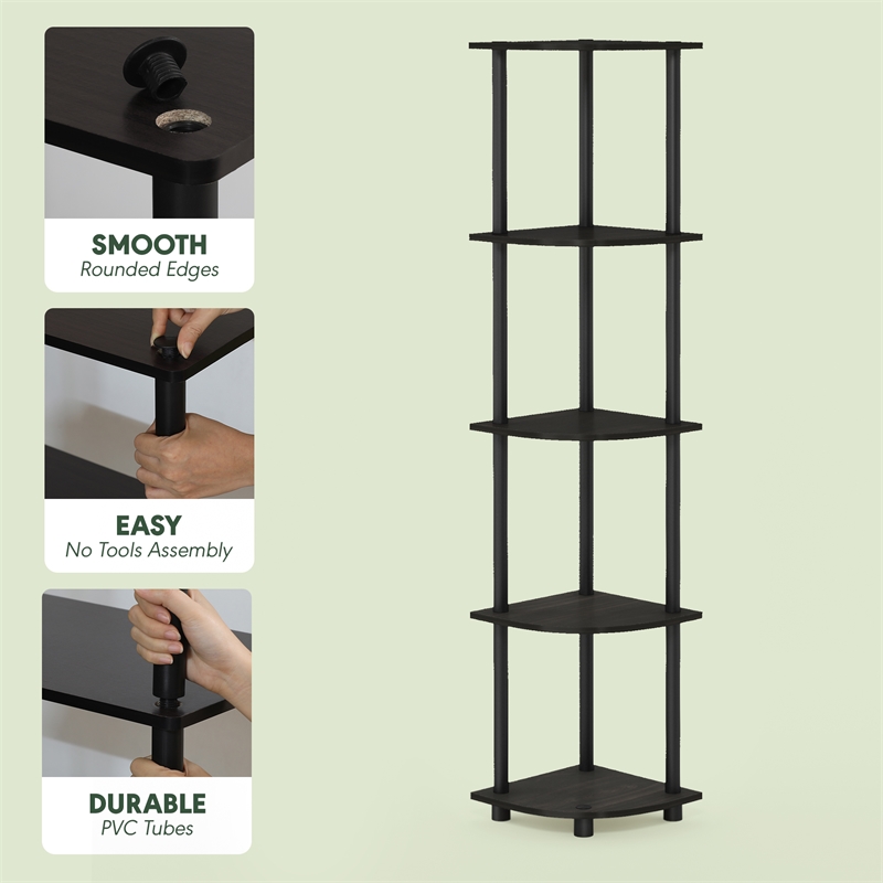 Furinno Turn-N-Tube 5-Tier Corner Shelf Closet Organizers. Espresso