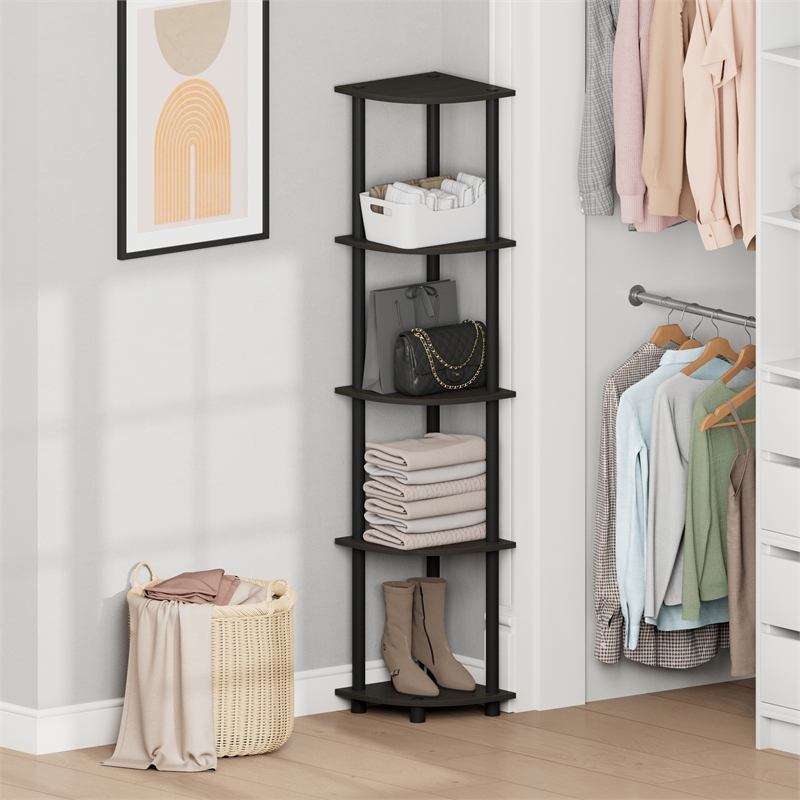 Furinno Turn-N-Tube 5-Tier Corner Shelf Closet Organizers. Espresso