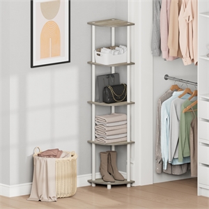 Furinno Turn-N-Tube 5-Tier Corner Shelf Closet Organizers. Sonoma Oak