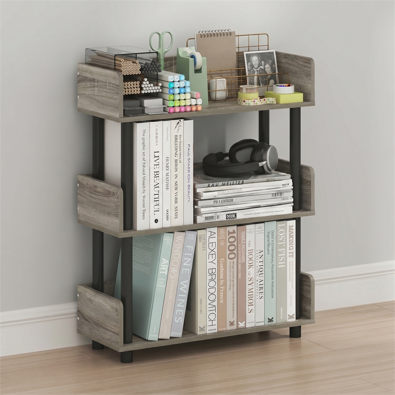 Furinno TURN-N-TUBE 3-Tier Rounded Corner Top Edges Bookcases. French Oak