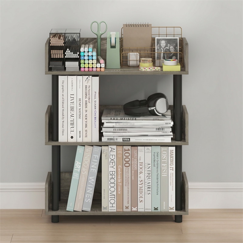 Furinno TURN-N-TUBE 3-Tier Rounded Corner Top Edges Bookcases. French Oak