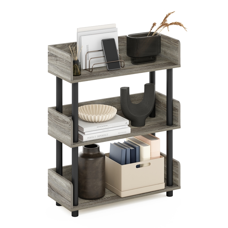Furinno TURN-N-TUBE 3-Tier Rounded Corner Top Edges Bookcases. French Oak