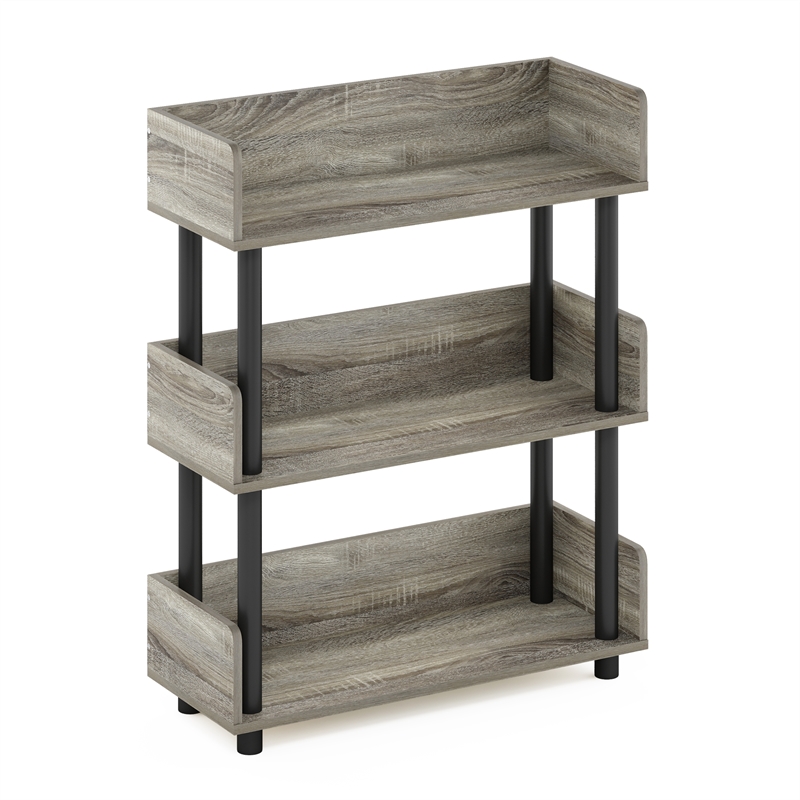 Furinno TURN-N-TUBE 3-Tier Rounded Corner Top Edges Bookcases. French Oak