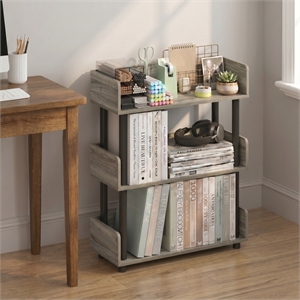 Furinno TURN-N-TUBE 3-Tier Rounded Corner Top Edges Bookcases. French Oak