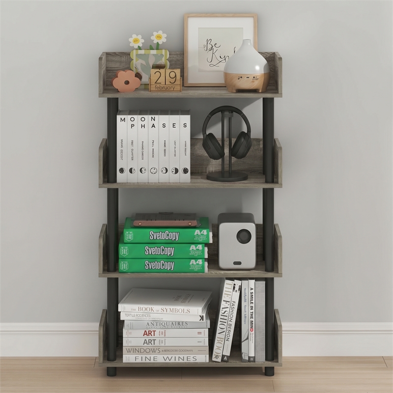 Furinno TURN-N-TUBE 4-Tier Rounded Corner Top Edges Bookcases. French Oak