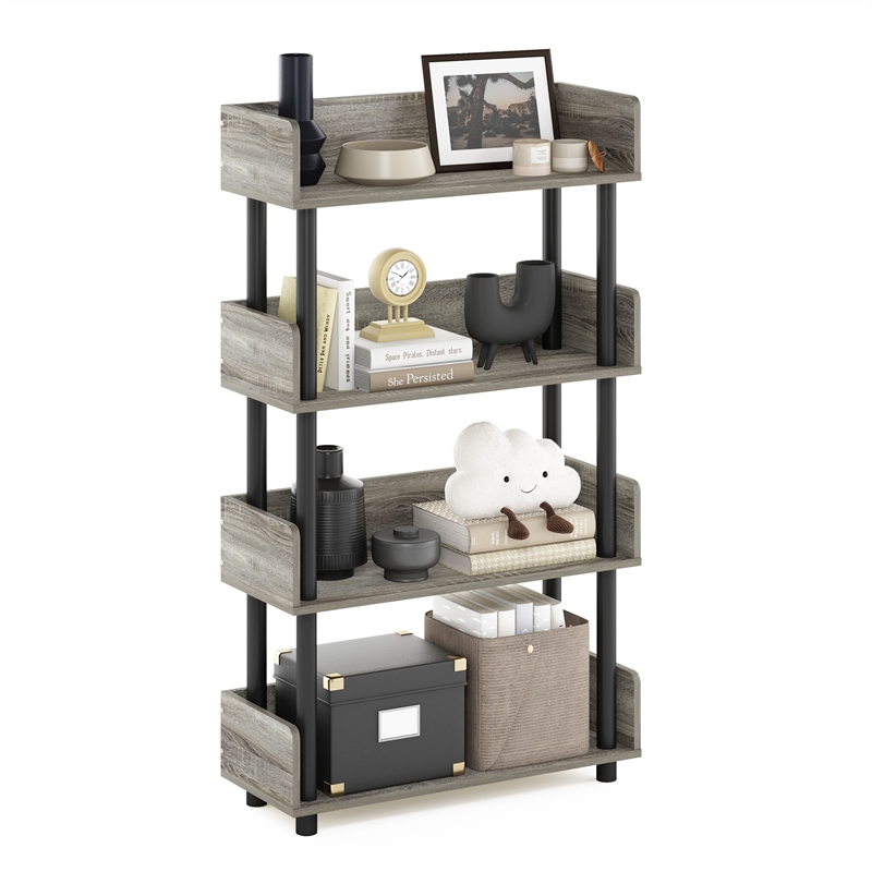 Furinno TURN-N-TUBE 4-Tier Rounded Corner Top Edges Bookcases. French Oak