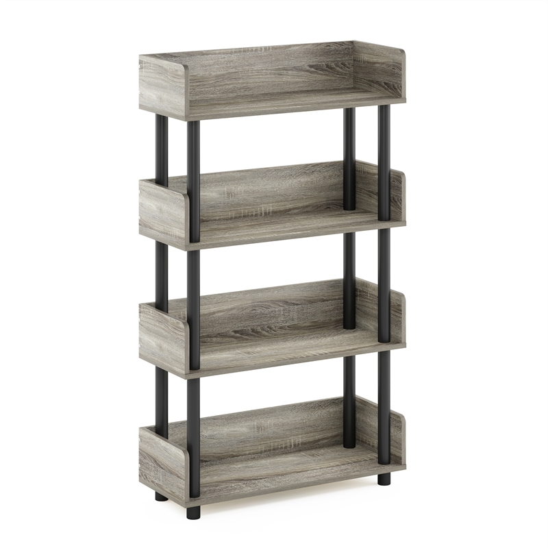 Furinno TURN-N-TUBE 4-Tier Rounded Corner Top Edges Bookcases. French Oak