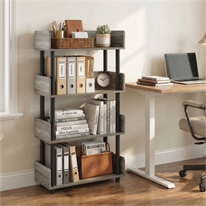 Furinno TURN-N-TUBE 4-Tier Rounded Corner Top Edges Bookcases. French Oak