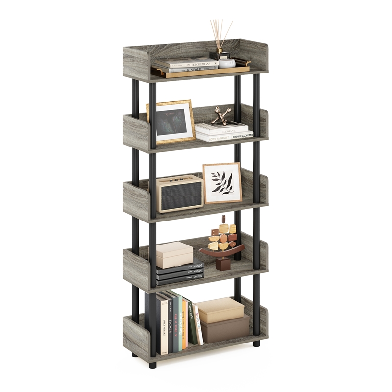 Furinno TURN-N-TUBE 5-Tier Rounded Corner Top Edges Bookcases. French Oak