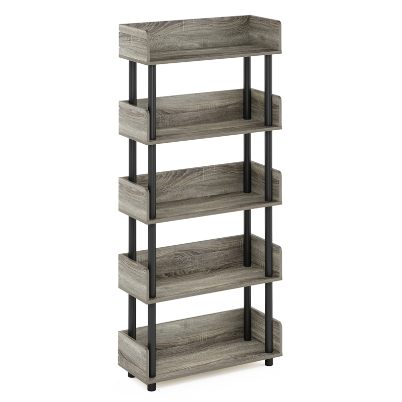 Furinno TURN-N-TUBE 5-Tier Rounded Corner Top Edges Bookcases. French Oak
