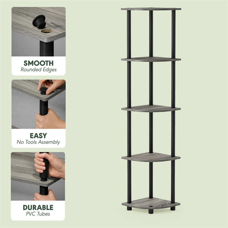 Furinno Turn-N-Tube 5-Tier Corner Shelf Closet Organizers. French Oak