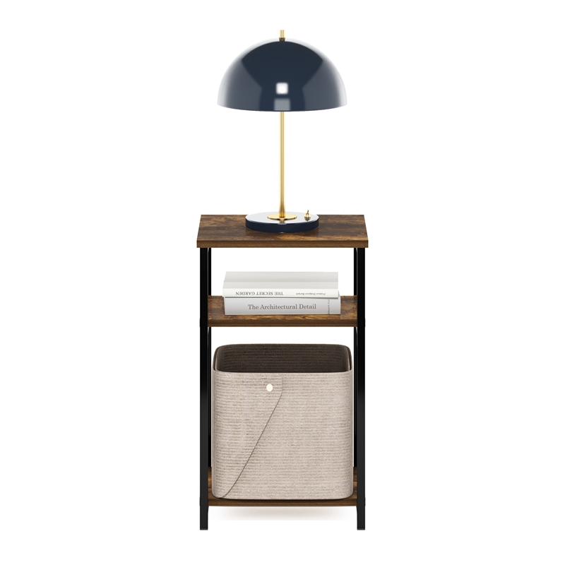 Furinno JUST 3-Tier Metal Frame Open Shelf Nightstand. Amber Pine