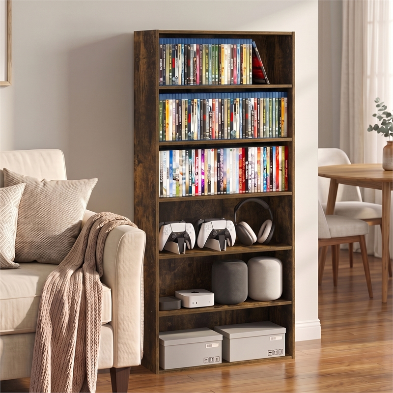 Furinno BASIC 6-Tier Open Shelf Cube Storage Organizer. Amber Pine