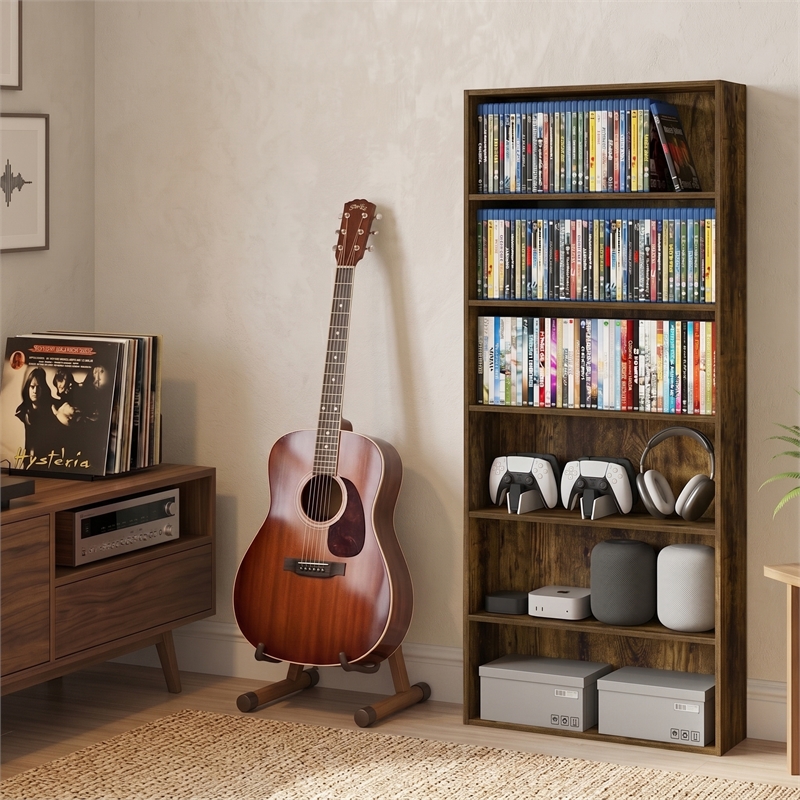 Furinno BASIC 6-Tier Open Shelf Cube Storage Organizer. Amber Pine