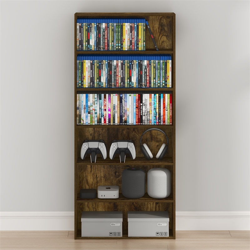 Furinno BASIC 6-Tier Open Shelf Cube Storage Organizer. Amber Pine