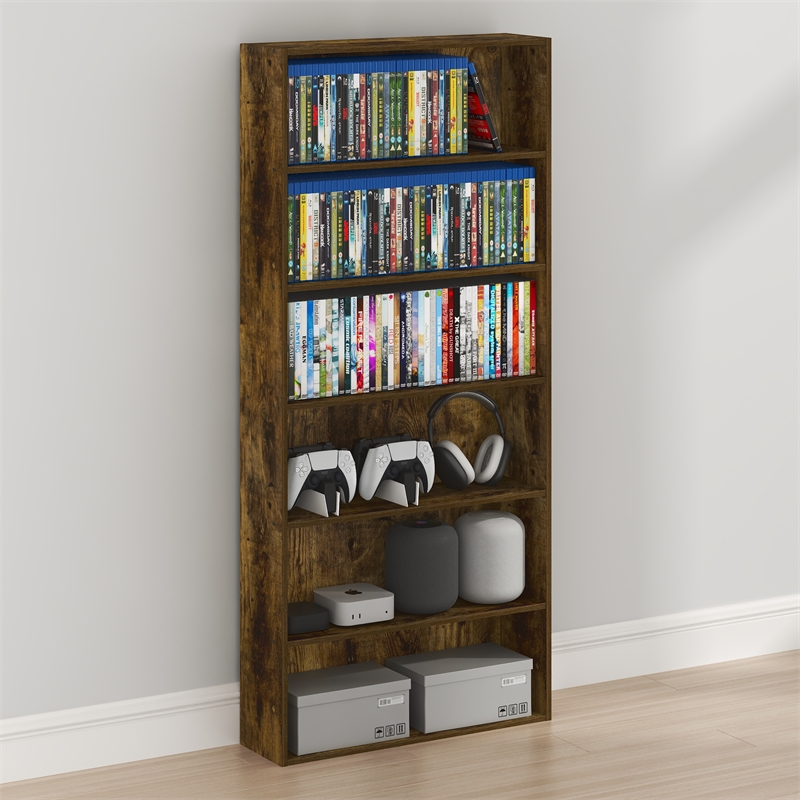 Furinno BASIC 6-Tier Open Shelf Cube Storage Organizer. Amber Pine