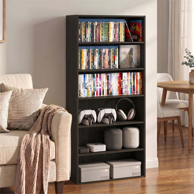 Furinno BASIC 6-Tier Open Shelf Cube Storage Organizer. Espresso