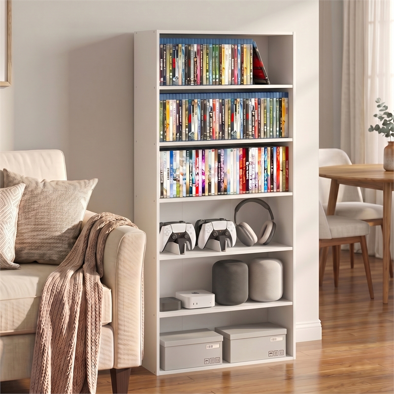Furinno BASIC 6-Tier Open Shelf Cube Storage Organizer. 7 x 24 x 53. White