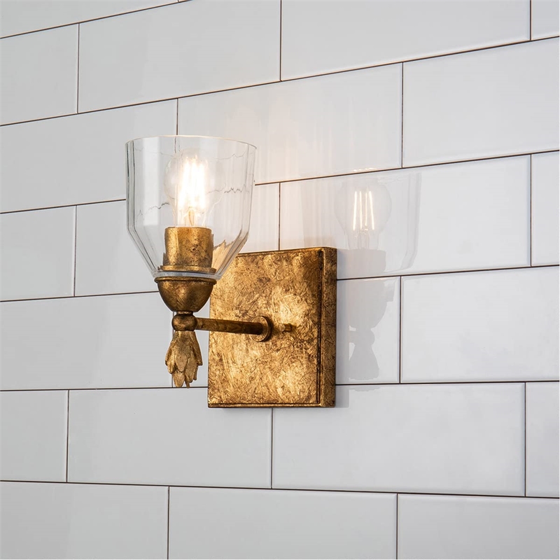Lucas McKearn Felice 1-light Flame-shaped Bath Vanity Light in Antique Gold