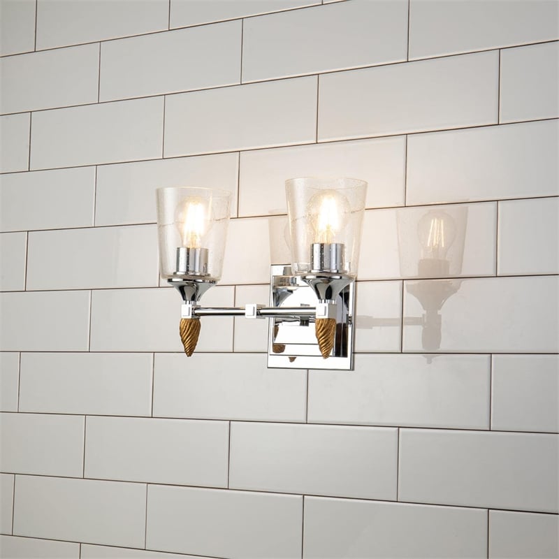 Lucas McKearn Vetiver 2-light Silver Flame-shaped Bath Vanity Light in Chrome