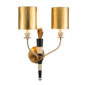 Lucas McKearn Flambeau 2-Light Metal Sconce with Gold Accents in Black/Cream