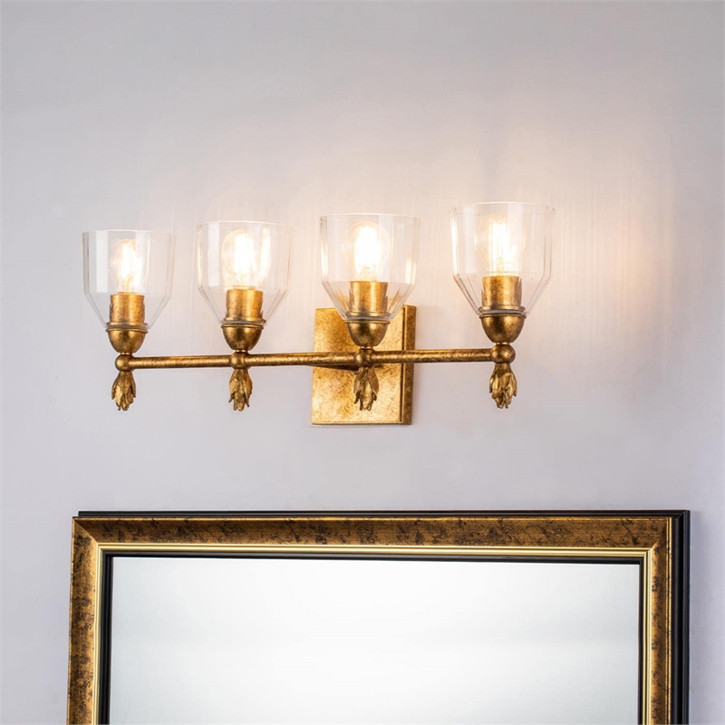 Lucas McKearn Felice 4-Light Traditional Metal Bath Bar in Gold/Clear