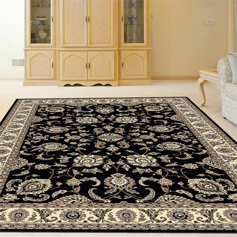 Radici USA Alba Traditional Oriental Black Polypropylene Area Rug 7'9
