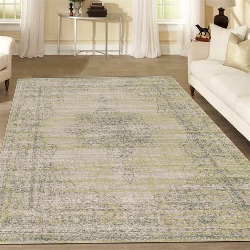 Radici USA Colosseo Traditional Medallion Beige Rectangular Polypropylene Area Rug 7'10