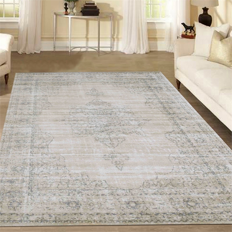 Radici USA Colosseo Traditional Medallion Bone White Rectangular Polypropylene Area Rug 7'10