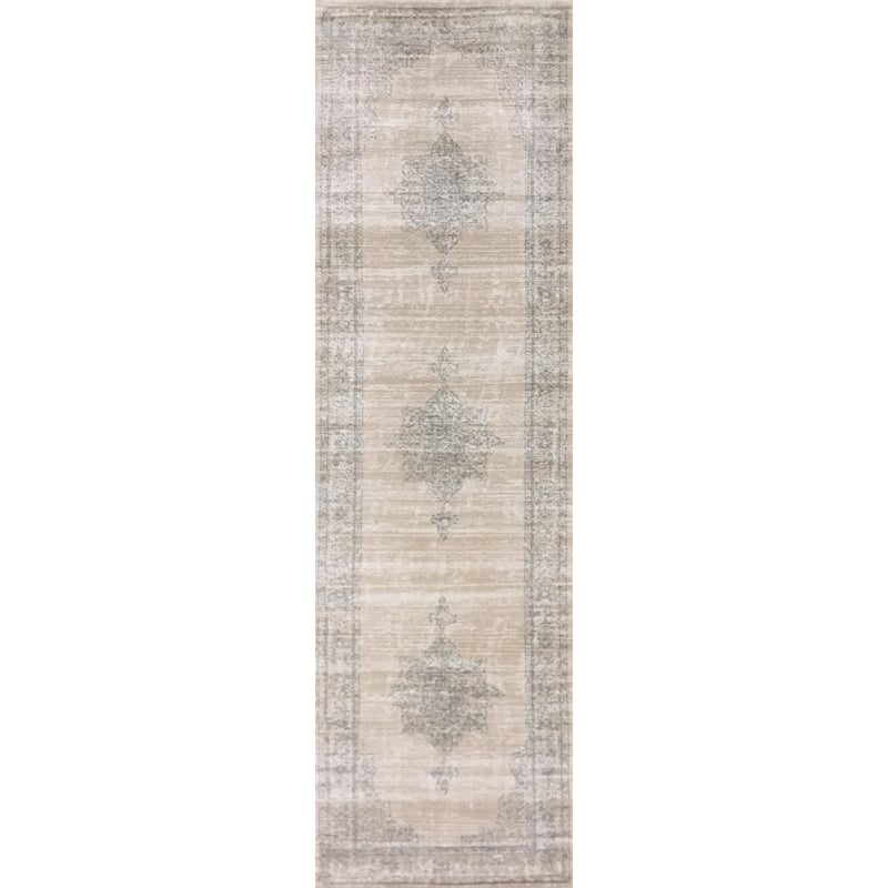 Radici USA Colosseo Traditional Medallion Bone White Runner Polypropylene Rug 2'2