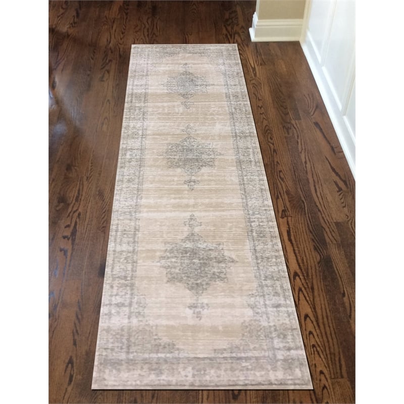 Radici USA Colosseo Traditional Medallion Bone White Runner Polypropylene Rug 2'2