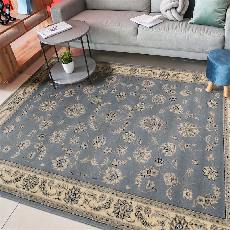 Radici USA Alba Traditional Oriental Floral Gray Blue Rectangular Polypropylene Area Rug 3'3