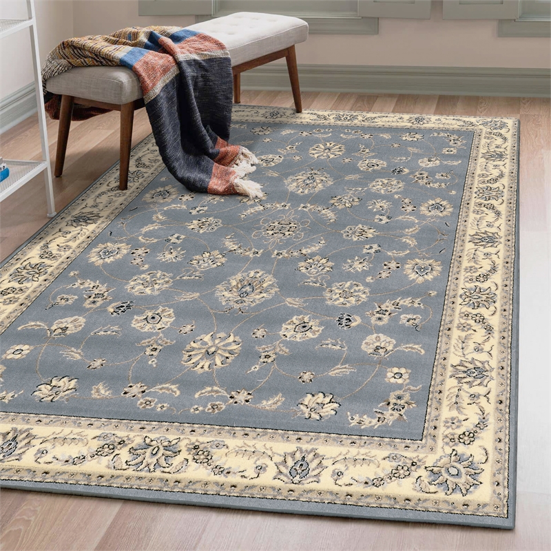 Radici USA Alba Traditional Oriental Floral Blue Rectangular Polypropylene Area Rug 7'9