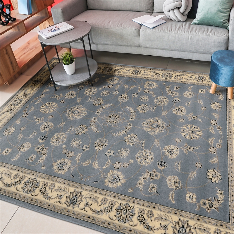Radici USA Alba Traditional Oriental Floral Blue Rectangular Polypropylene Area Rug 7'9