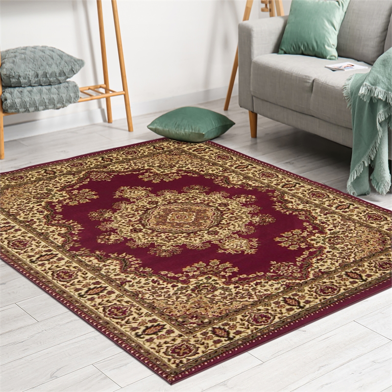 Radici USA Castello Traditional Medallion Burgundy Red Polypropylene Area Rug 7'9