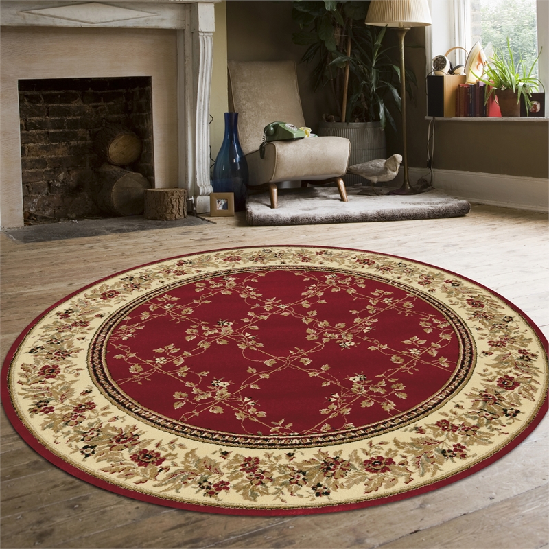 Radici USA Como Traditional Oriental Floral Red 8' Round Polypropylene Area Rug