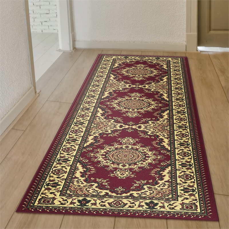 Radici USA Castello Traditional Medallion Burgundy Red Polypropylene Runner Rug 2'2