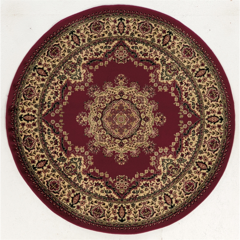 Radici USA Castello Traditional Medallion Burgundy Red Round Polypropylene Area Rug 5'3