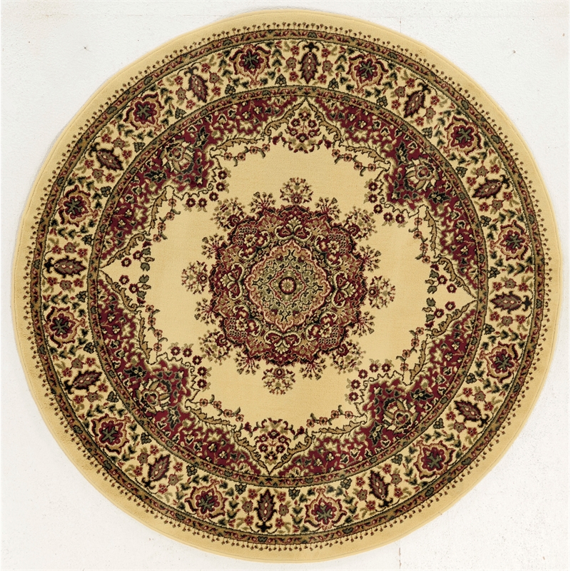 Radici USA Castello Traditional Medallion Ivory Round Polypropylene Area Rug 5'3