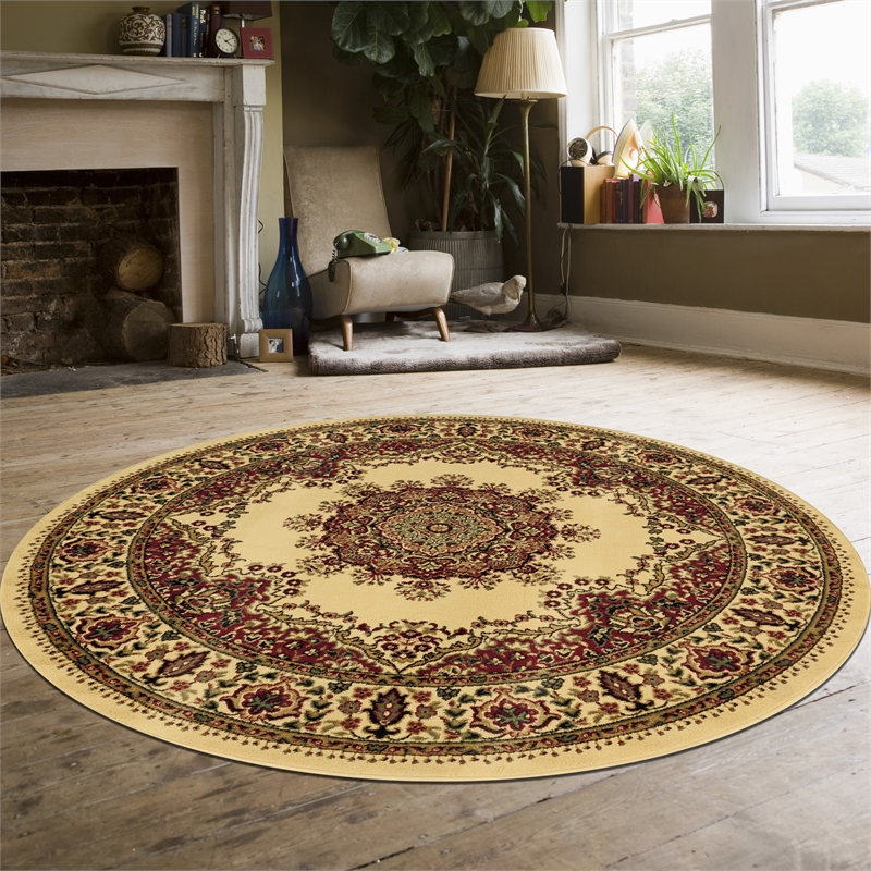 Radici USA Castello Traditional Medallion Ivory Round Polypropylene Area Rug 5'3