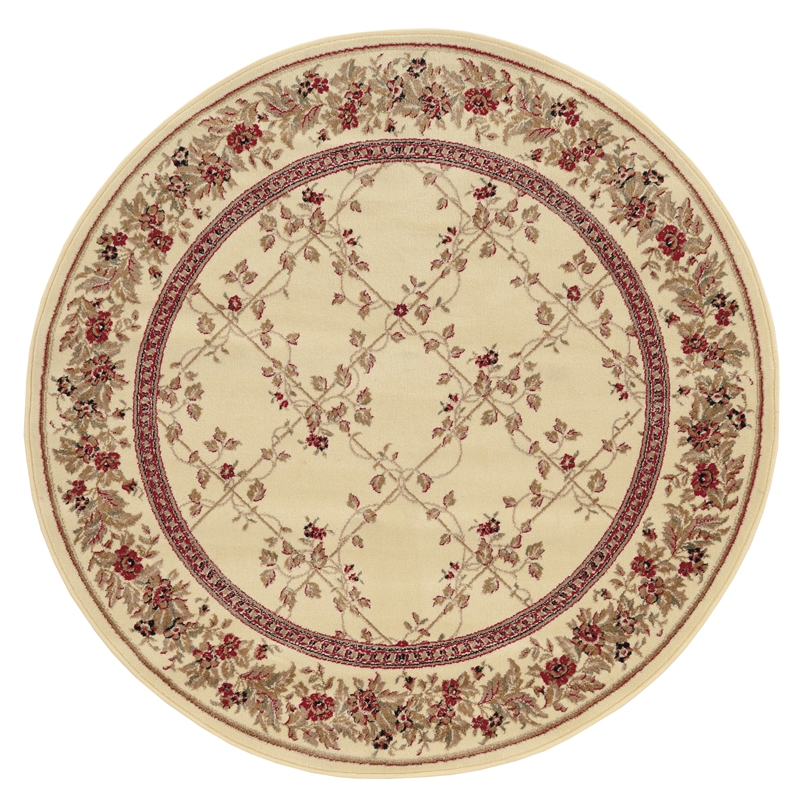 Radici USA Como Traditional Oriental Floral Ivory 8' Round Polypropylene Area Rug