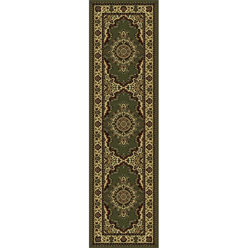 Radici USA Castello Traditional Medallion Green Polypropylene Runner Rug 2'2