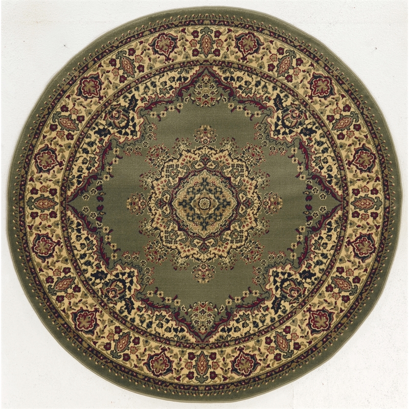 Radici USA Castello Traditional Medallion Green Round Polypropylene Area Rug 5'3