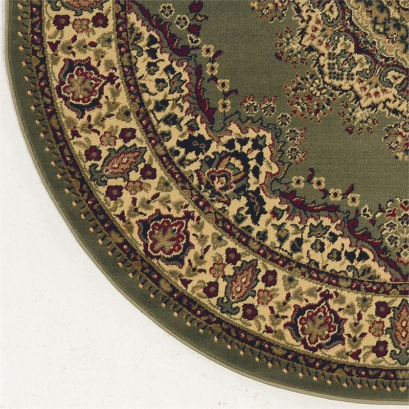 Radici USA Castello Traditional Medallion Green Round Polypropylene Area Rug 5'3