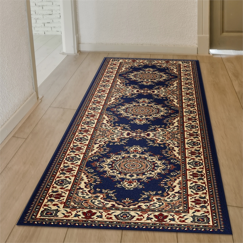 Radici USA Castello Traditional Medallion Blue Polypropylene Runner Rug 2'2