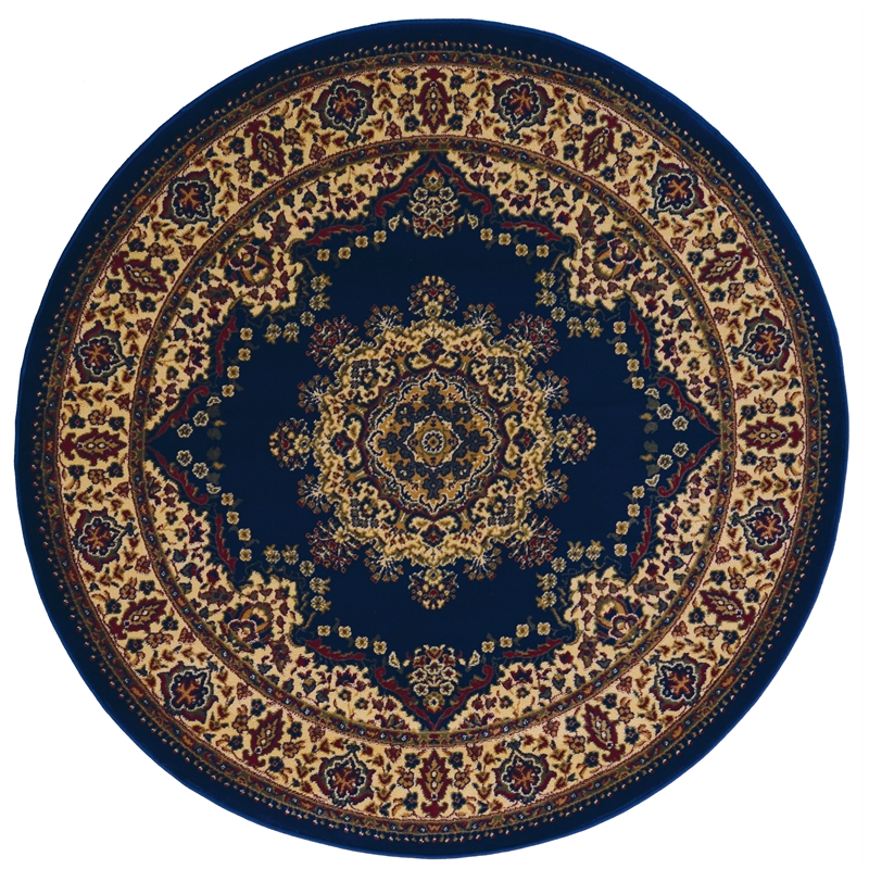 Radici USA Castello Traditional Medallion Blue Round Polypropylene Area Rug 5'3