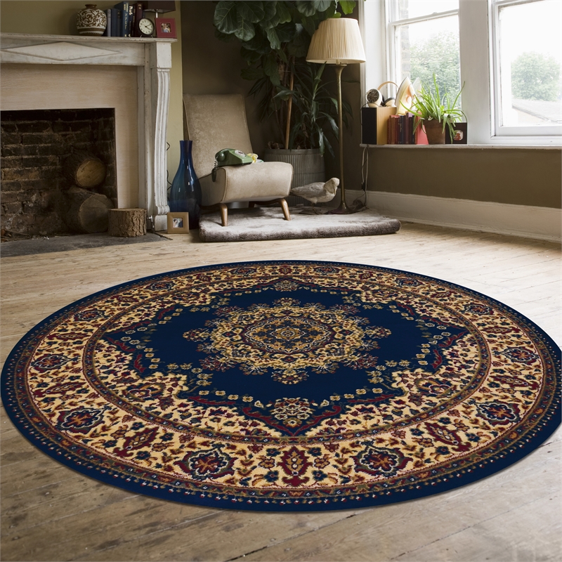 Radici USA Castello Traditional Medallion Blue Round Polypropylene Area Rug 5'3